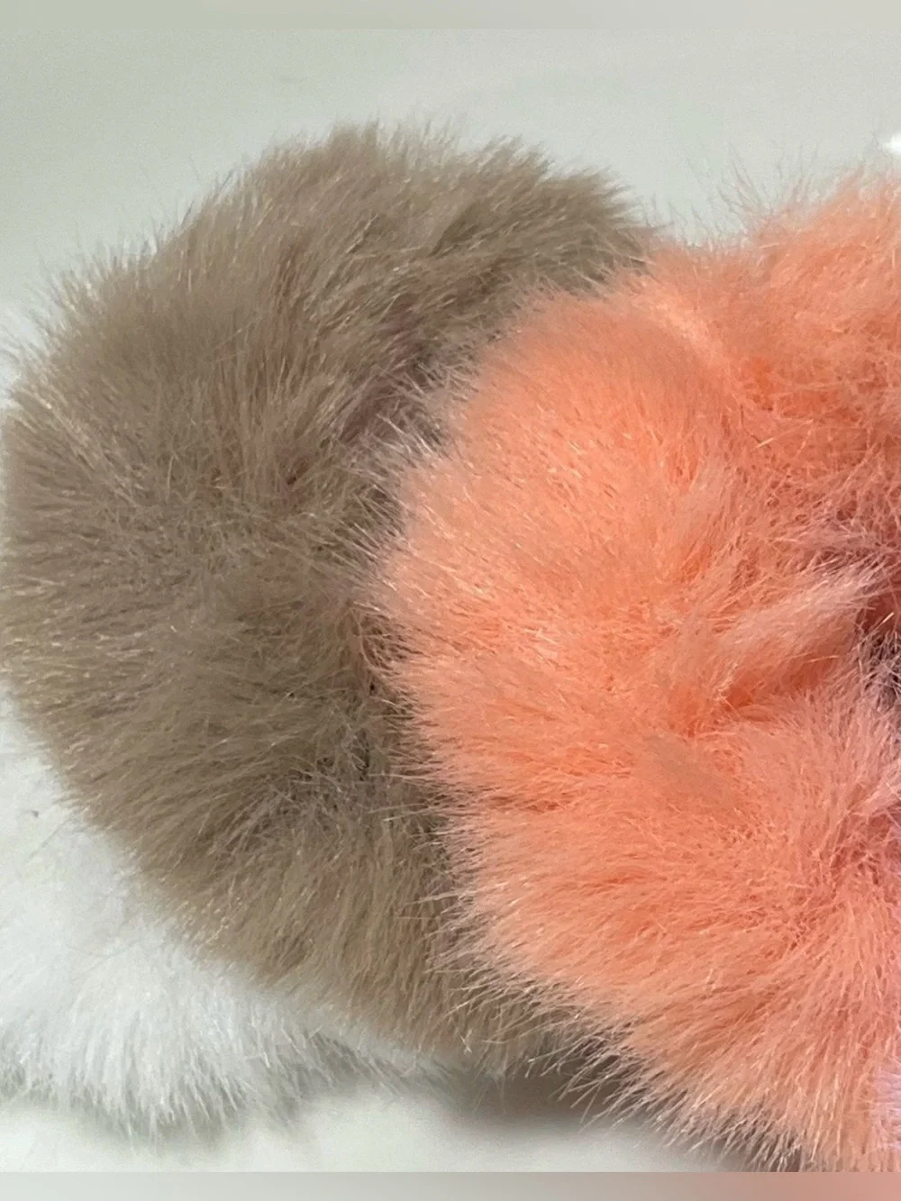 Fluffy Plush Hair Scrunchie Trio - Purple, Peach, and Taupe. Extremely SOFT